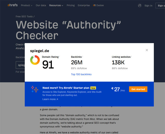 Ahrefs Website “Authority” Checker
