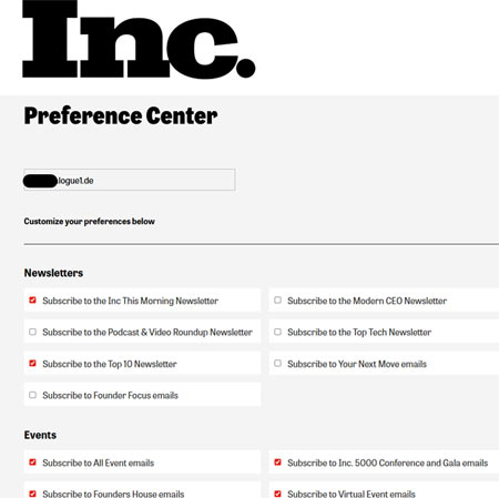 Beispiel Preference Center von Inc.