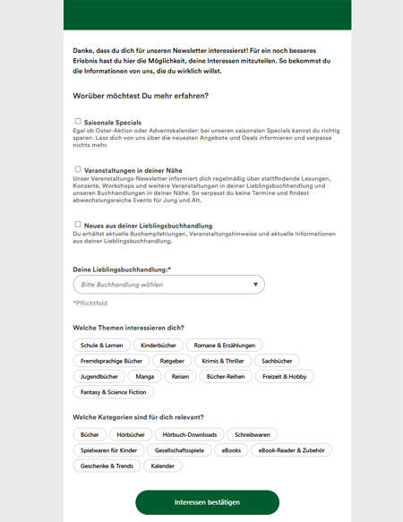 Preference Center Beispiel Thalia